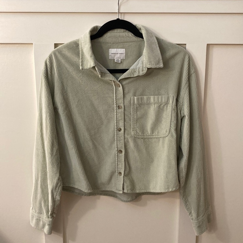 AE sage green corduroy button up
